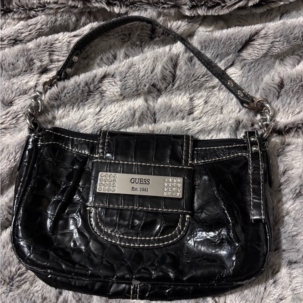 GUESS Y2K Black Croc-Embossed Women's Bag